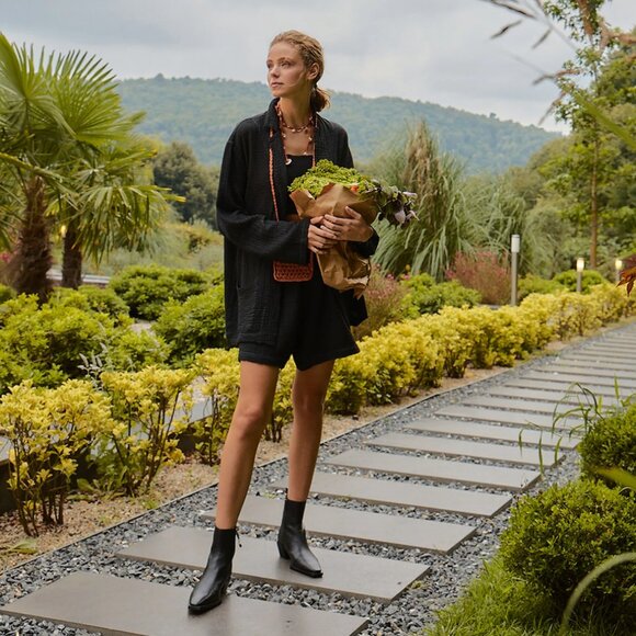 Ikikiz Pokoloko Crinkle Jacket Gauzy Oversized Boho Cardigan Sweater Jacket Coat - Picture 1 of 15